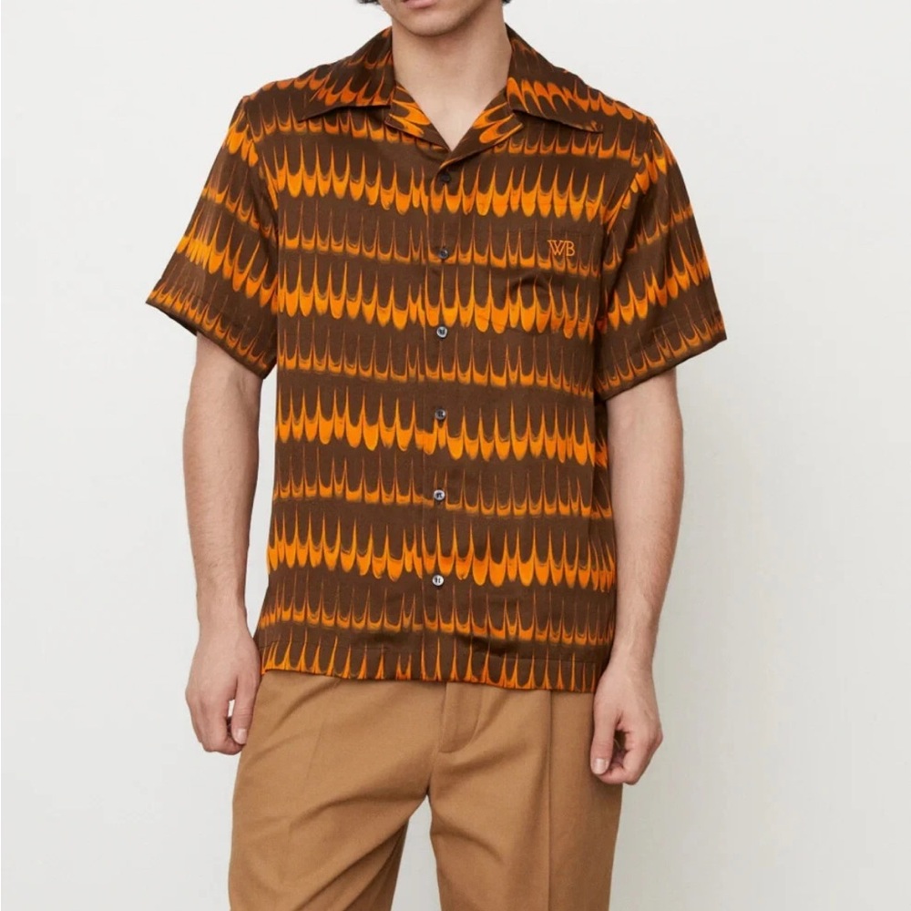 Wales Bonner Rhythm Short Sleeve Shirt in Brown Orange, NWT, Size 46